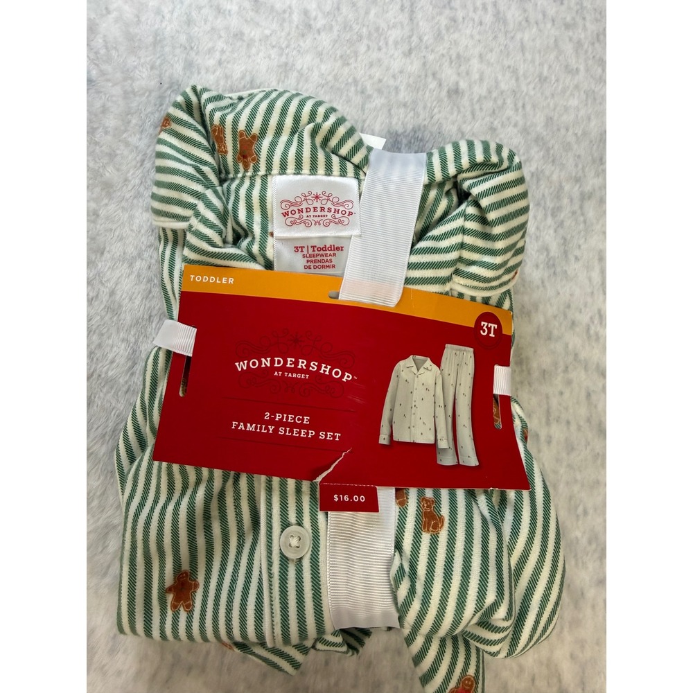 Wondershop Toddler 3T 2-Piece Family Sleep Set Green White Gingerbread Striped